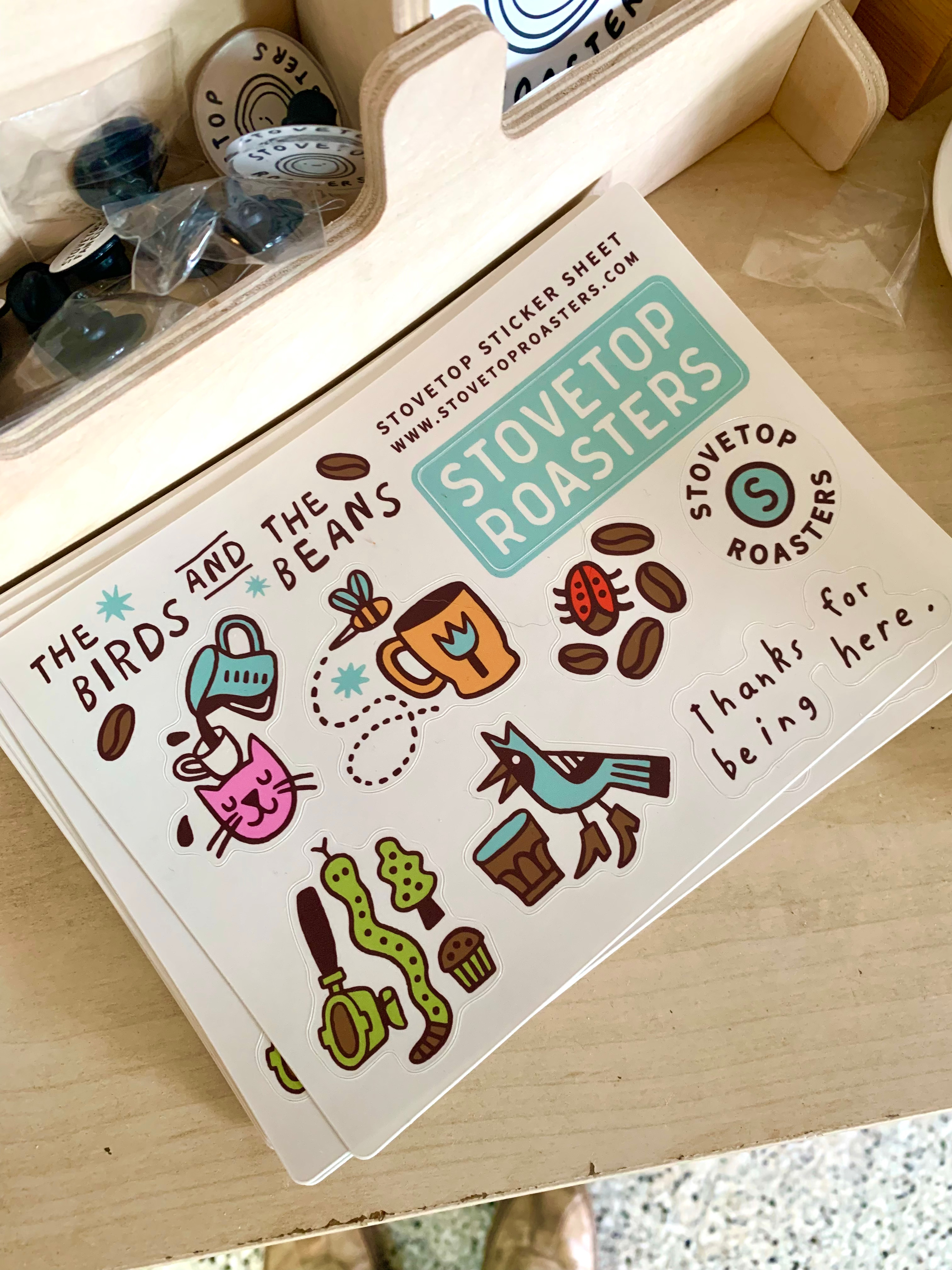 The Birds and The Beans beans bee birds bug cafe cat coffee cute nature snake sticker