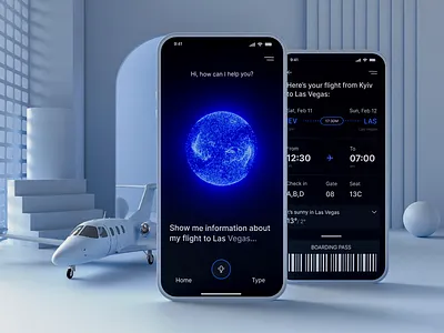 Flight Booking with AI Assistant — Mobile UI 3d 3d animation 3d design 3d model ai ai helper animation artificial intelligence booking app flights booking mobile app mobile design motion travel app ui ui design ui trends