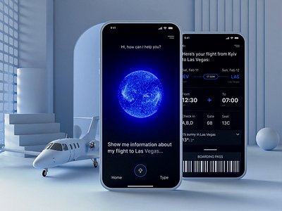 Flight Booking with AI Assistant — Mobile UI 3d 3d animation 3d design 3d model ai ai helper animation artificial intelligence booking app flights booking mobile app mobile design motion travel app ui ui design ui trends