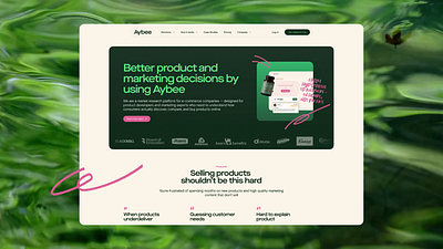 Aybee - E-commerce Research Landing page | Minimum Code ai platform animated shot anumated landing page b2c bold design creative hero section e commerce e commerce landing page green color green design handwritted elements hero section landing page marketing landing page