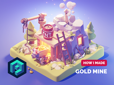 Gold Mine Tutorial 3d blender diorama game art game design illustration isometric lowpoly process render tutorial