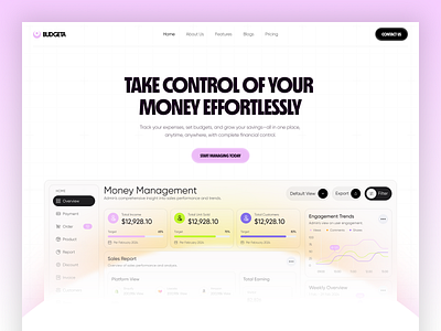 Budgeta - Header Exploration analytics bank app credit card finance fintech fintech saas header landing page money rifath saas savings statistics transactions ui wallet web web design website
