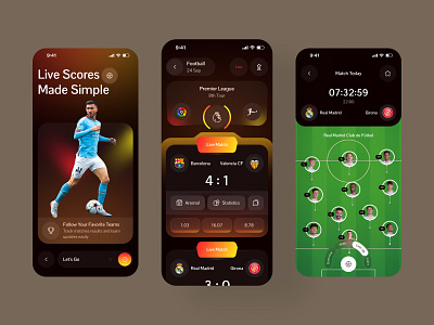 Sports Mobile App — Live Scores & Community app app design fan community football app live score live score app live scores match highlights mobile mobile app mobile ui sports app sports mobile app sports stats ui design uiux