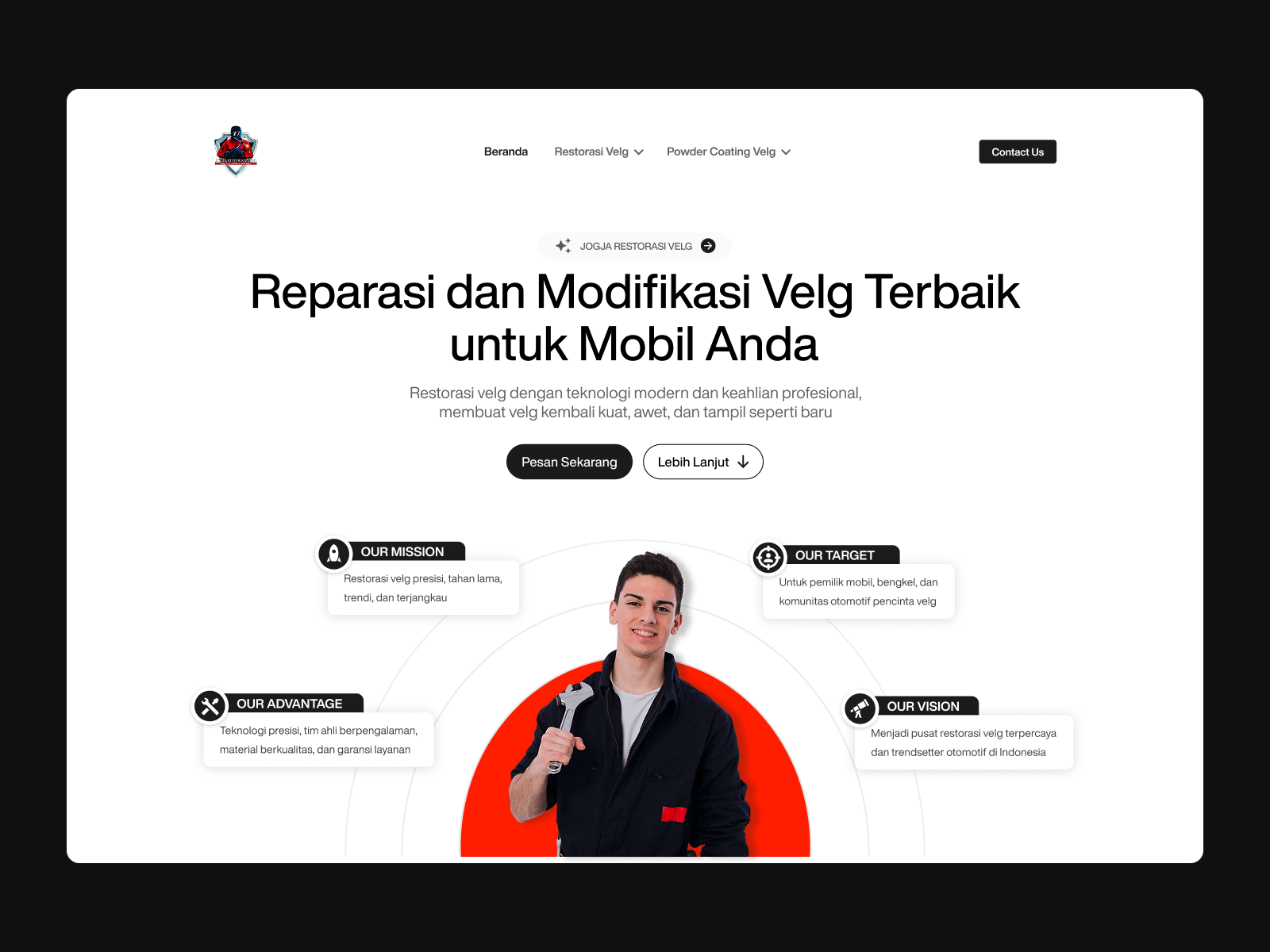 Modern Landing Page Design for Wheel Restoration Service black branding clean hero image hero image design landing page landing page design minimalist ui ui design ux ux designer web design web redesign white