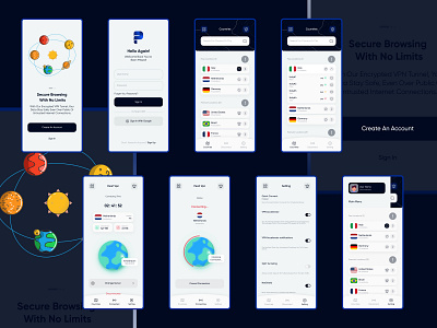 VPN Server Mobile App - App Design - UI Design app design app interfaces best app design best ui internet logo minimal mobile app ui mobile ui modern app ui netowrk app product design security server ui ui design ux vpn vpn mobile app vpn security