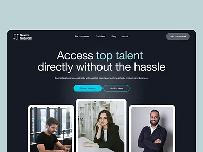 Nexus Network -Talent Marketplace for Tech Companies and Talent agency blue clean design dark mode freelancer gradient graphic design hire hiring hr logo modern design network recruiting talent talent network talent pool tech web designer website