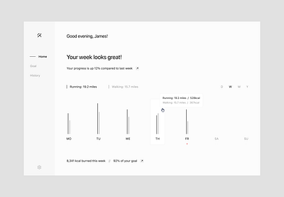 Minimal Running and Fitness App Dashboard black and white black and white dashboard calories dashboard design dashboard ui fitness fitness app fitness dashboard minimal minimal dashboard minimal ui modern modern dashboard running running app ui walking walking app