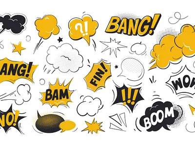Comic Speech Bubbles art balloon boom bubble cartoon cloud comic dialogue discussion flat funky game illustration message pop speech talk vector wow