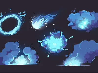 Cartoon Smoke Clouds cartoon cloud comic effect energy explosion fireball flash flat fog fume game illustration ring rounded smoke steam vector