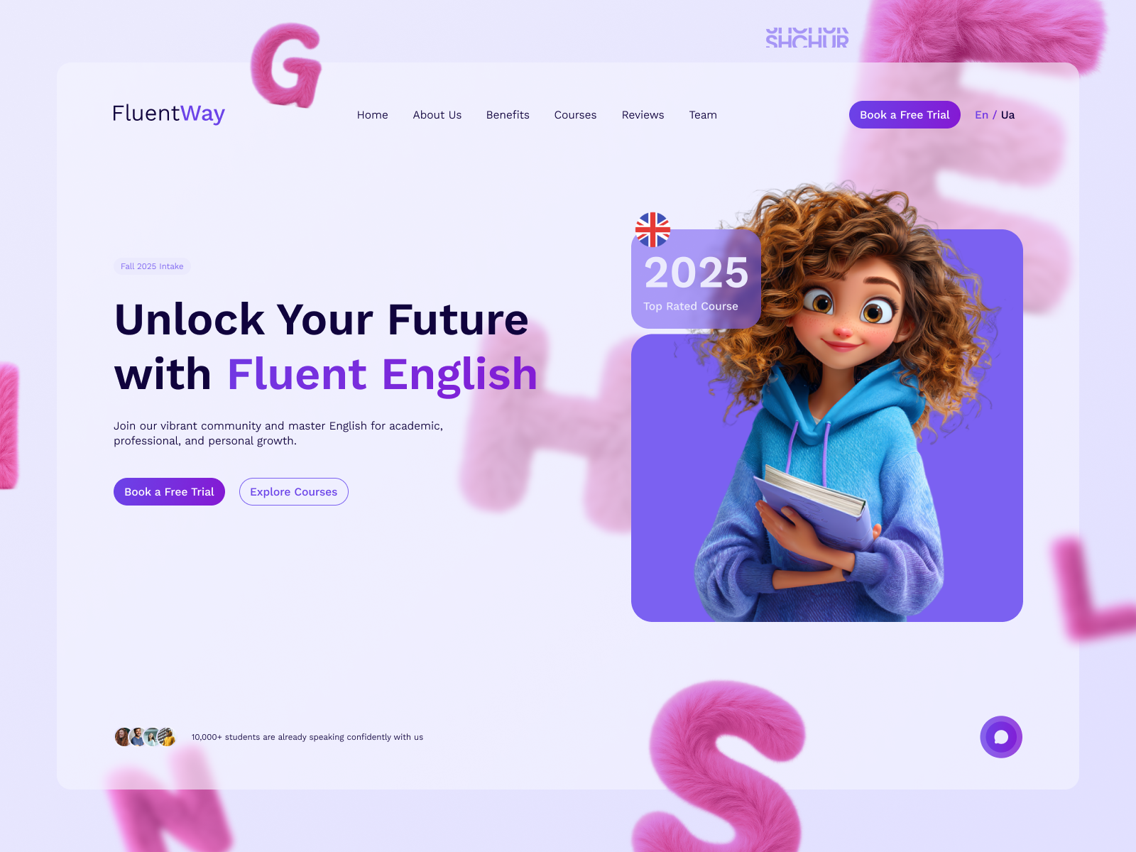 Landing: Hero-Section (FluentWay) - English School 3d animation branding design landing mobile prototype ui ux