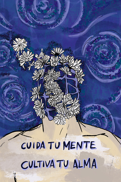Cuida tu mente, cultiva tu alma illustration mental health poster procreate