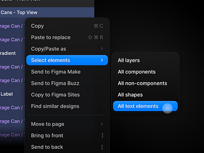 Figma Select Elements Feature Concept concept design design tool desktop feature figma frosted gradient hover idea improvement menu popover select all suggestion ui ux web app