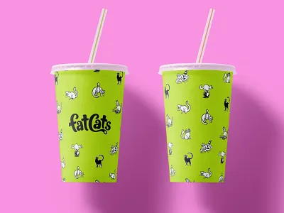 Custom Branded Cups bowling branding cat cats collateral cups food and beverage illustration pattern pink print straw underbelly
