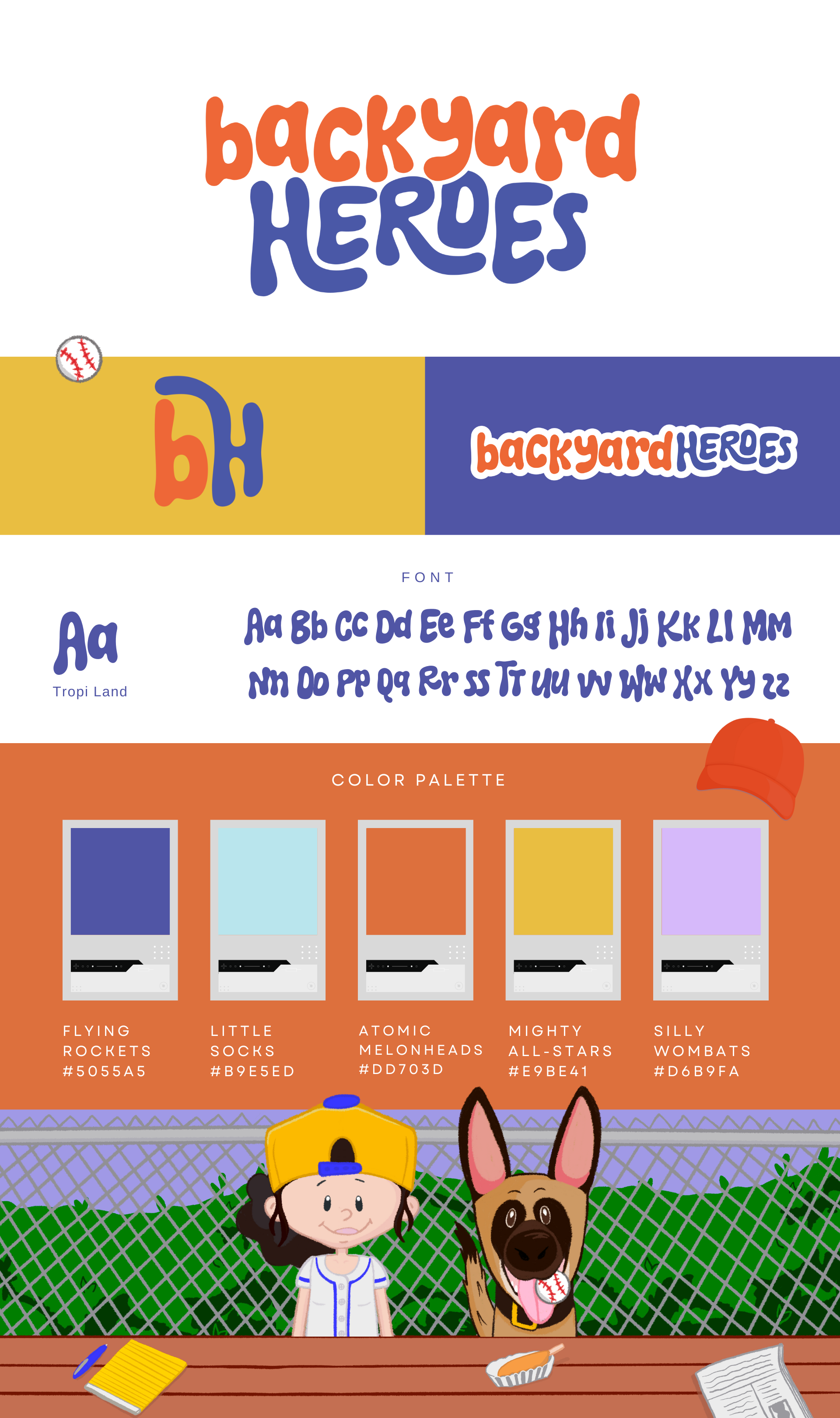 Backyard Heroes - Style Sheet backyard sports branding card collector cards cartoon custom custom illustrations design graphic design illustration sport sports style sheet