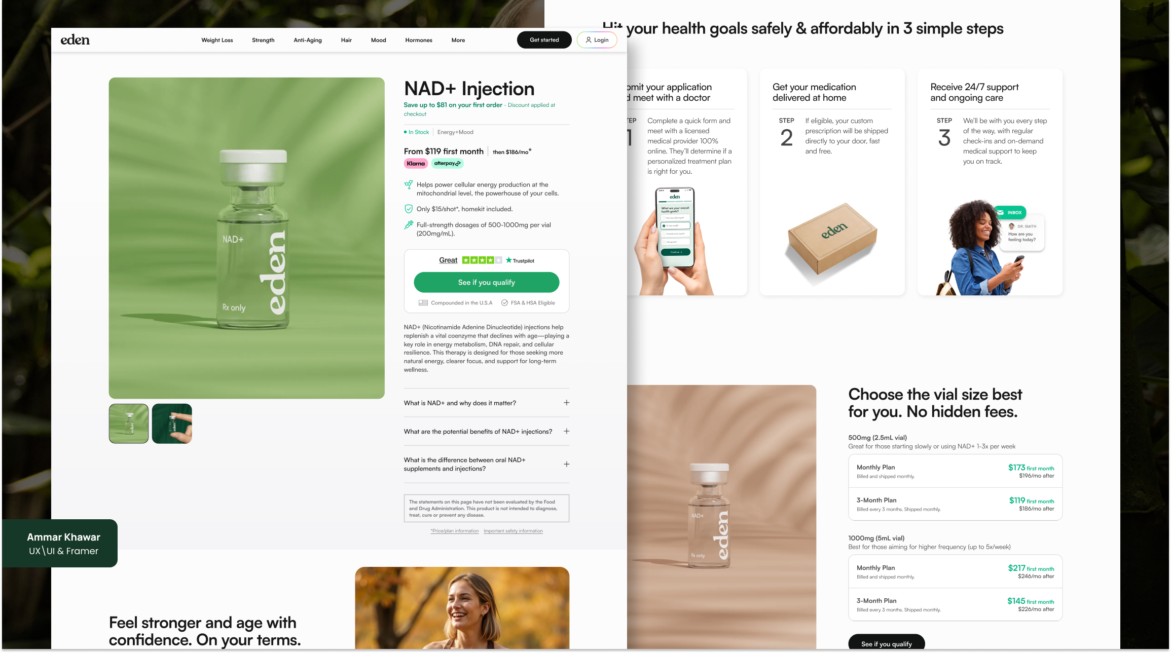Product Page Design for Pharmaceutical Brand animation framer landing page product page ui shopify store design ui ux web design website design