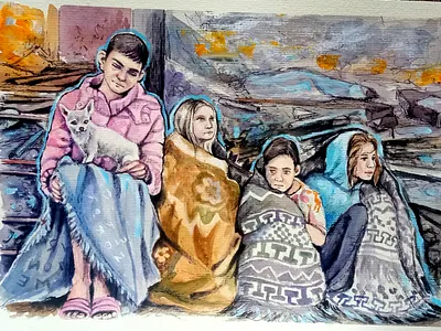 Original Watercolor Ukrainian Painting – Children of Ukraine art children hand painted illustration kids paint painting people ukraine war