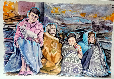Original Watercolor Ukrainian Painting – Children of Ukraine art children hand painted illustration kids paint painting people ukraine war