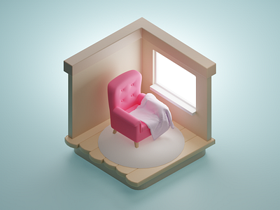 Comfy Home 3d blender bold brand design diorama illustration isometric living room model modern render room vibrant