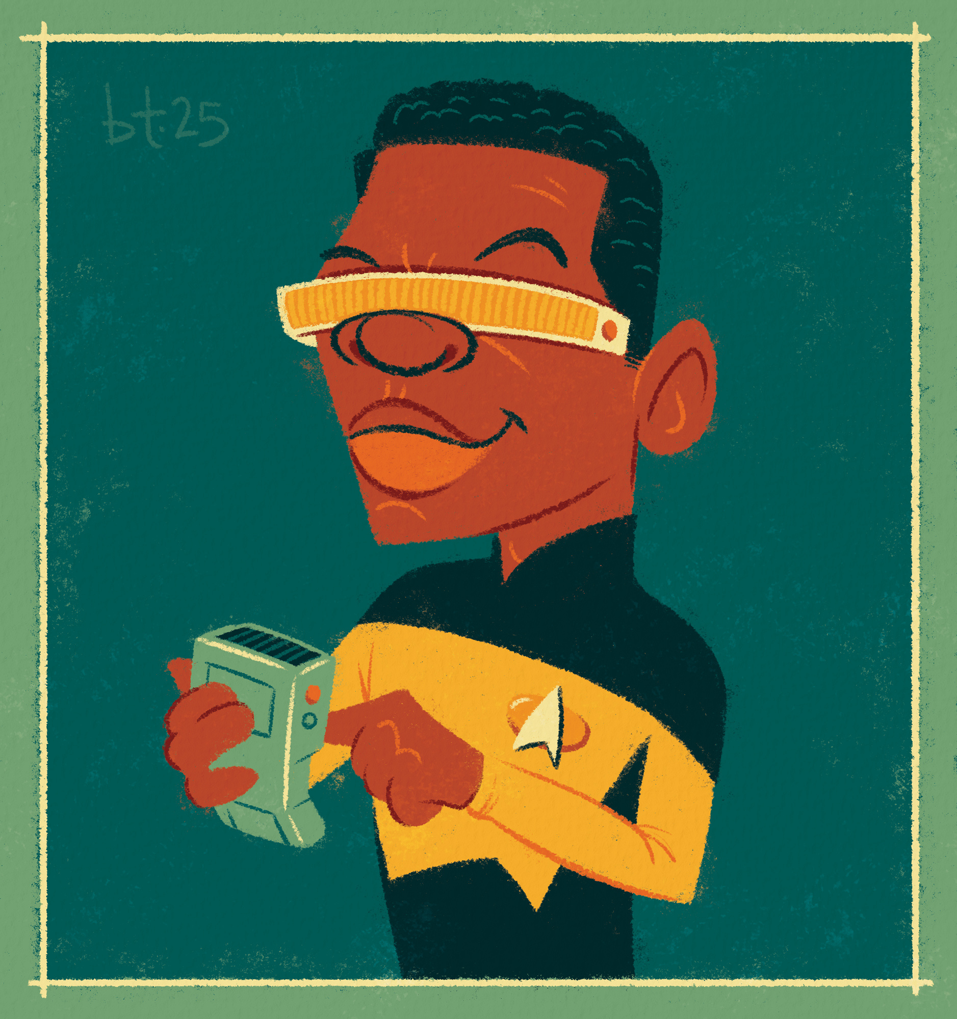 He's got 99 problems, but a breach ain't one... blind character design digital illustration engineering enterprise geordi geordi laforge illustration levar burton lt cmdr geordi laforge retro sci fi science science fiction star trek star trek the next generation star trek tng tricorder vintage visor