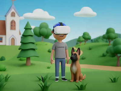 Virtual reality 3D illustration 3d 3d illustrations branding cartoon colorful cute dog graphic design horizont illustration illustrations kids marketing meta playful render resources stylized threedee virtual reality