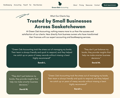 Accounting & Bookkeeping Testimonials Page Design branding design graphic design ui web design website website design