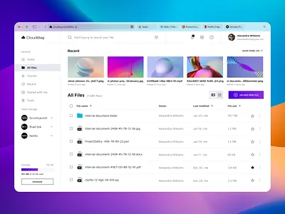 CloudBag - Cloud Storage Dashboard cloud dashboard design figma files gradients storage ui ux webdesign
