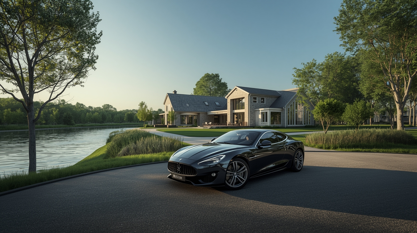 A Photorealistic Architectural Visualization 3d 3d art ai art architecture automobile automotive car cgi colorful design environment house illustration nature river visualization