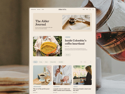 Coffee Roastery E-commerce UI Kit - Blog Page article articles blog blog page blog post blog posts blog roll blogs coffee coffee bean coffee roastery coffee shop insight journal news portal post posts roastery wensite