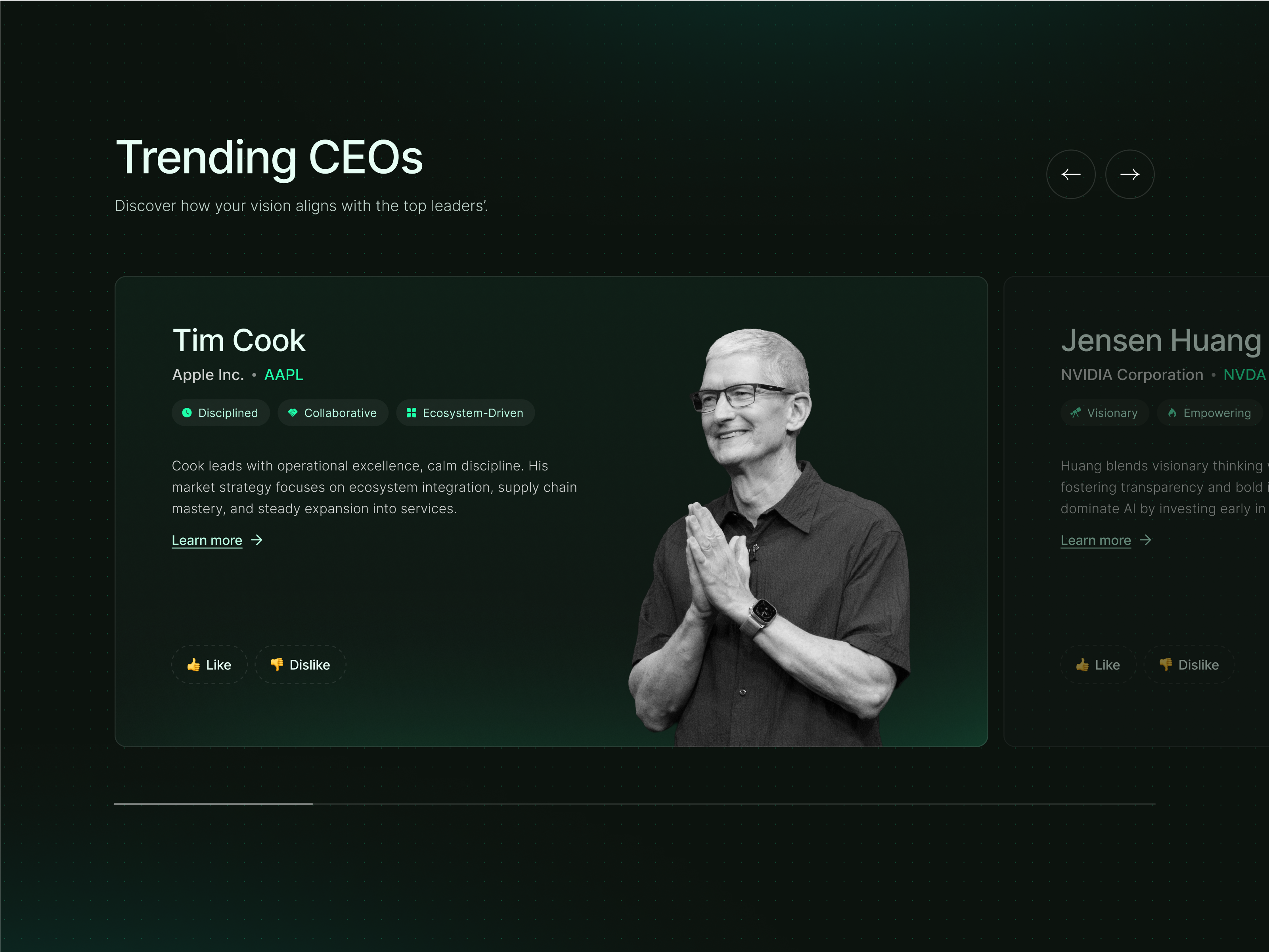 Website section - Carousel dark design glassmorphism modern tech ui website