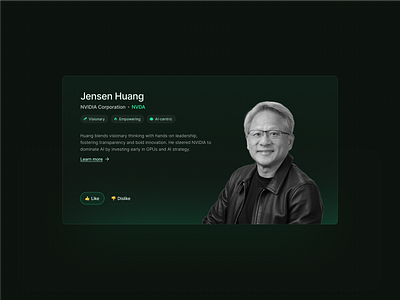 Preview card - CEO profile card dark design glassmorphism glow modern tech ui website