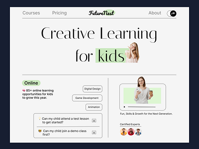 Creative Learning for Kids – EdTech Hero Section course wesite edtech education website elearning hero section home page design kids learning kids ui landing page online course ui design ux design web design