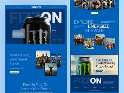 Fizzon – Bold Energy Drink Landing Page Design beverage beverage website design branding creative design drink e commerce ecommerce energy energy drinks food and drink branding fun and playful ui graphic design landing page online store product design product showcase products page shopify typography ui