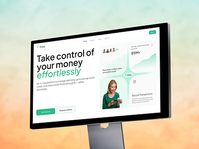 Finny – Finance Landing Page Design - Hero Section clean ui design finance fintech hero section interface product service ui ui ux web website website design