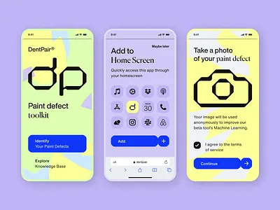 DentPair adobe illustrator adobe photoshop app design colorful figma ios lime machine learning mobile app mobile design purple ui design ui ux visual design yellow