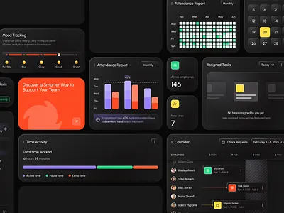 Widgets for HR Analytics and Performance (Dark Version) analytics dashboard data hr outcrowd platform saas statistic ui ui components ux uxui web widget