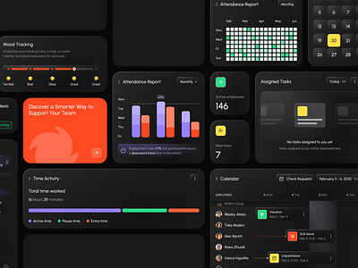 Widgets for HR Analytics and Performance (Dark Version) analytics dashboard data hr outcrowd platform saas statistic ui ui components ux uxui web widget