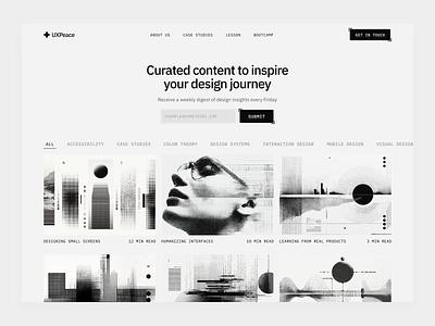 UXPeace - Blog Landing Page article articles black black and white blog blog page blog post blogs clean design home page landing page minimalist news post ui ux web app website white