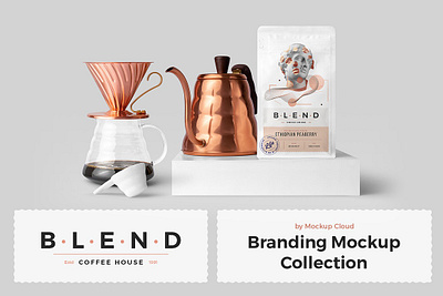Blend – Coffeehouse Branding Mocku blend branding branding mockup brewery coffee coffee mockup coffeehouse logo mockup templates package packaging mockup smart objects stationery