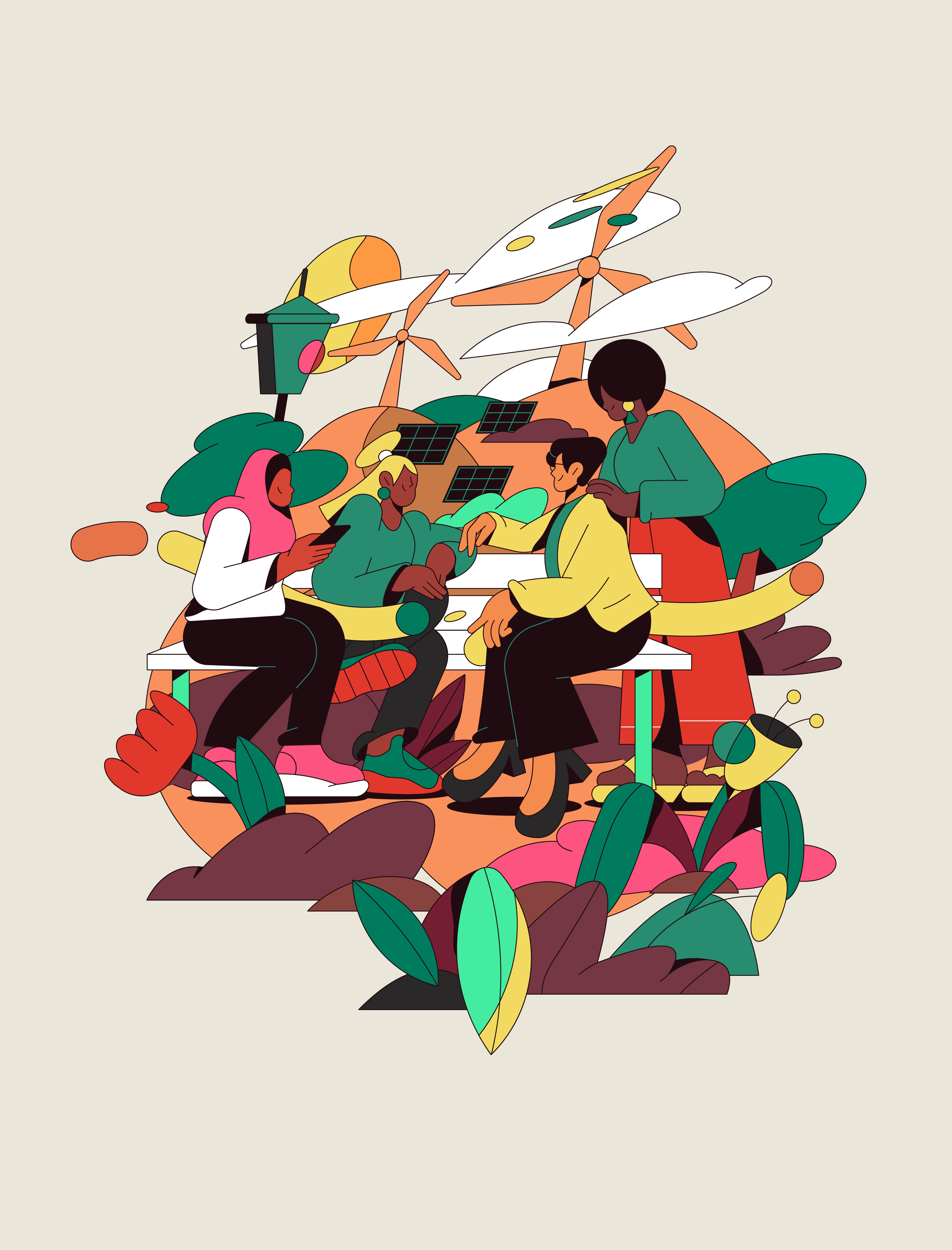 Women at Stadtwerke characters nature solar sun women