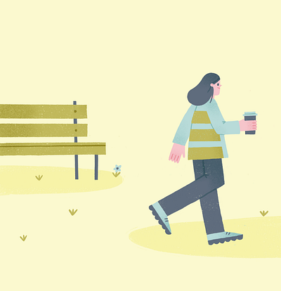Upcycling bench character coffee girl illustration imprint paint park procreate texture walk