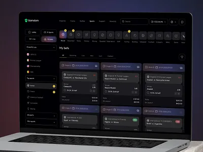 Betting Platform Web Design app design bet betting dark dark theme game gradients match sports ui web design