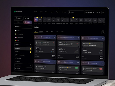 Betting Platform Web Design app design bet betting dark dark theme game gradients match sports ui web design