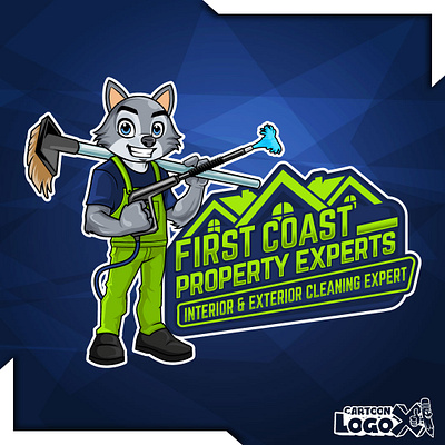 Custom Business Logo | Wolf Mascot Pressure Washing Design professional mascot logo