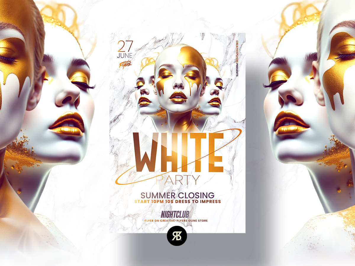 Creative White Party Design closing flyer closing party creative design elegant flyer flyer templates graphic design illustration marble minimalist party flyer photoshop poster psd flyer summer white and gold white marble white party