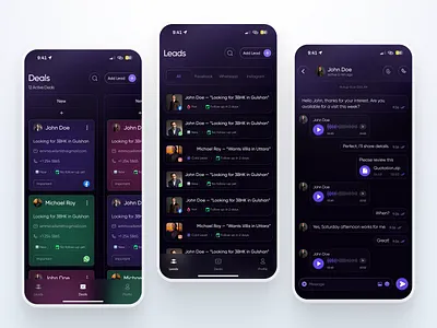 Real Estate Agent App — Lead & Deal Management UI appdesign appui chatui conversiondesign crmapp dealtracker inboxui leadmanagement mobileappdesign modernui premiumui realestateapp realestateappdesign realestatecrm realestateui realestateux uidesign uiux uxagency uxdesign