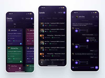 Real Estate Agent App — Lead & Deal Management UI appdesign appui chatui conversiondesign crmapp dealtracker inboxui leadmanagement mobileappdesign modernui premiumui realestateapp realestateappdesign realestatecrm realestateui realestateux uidesign uiux uxagency uxdesign