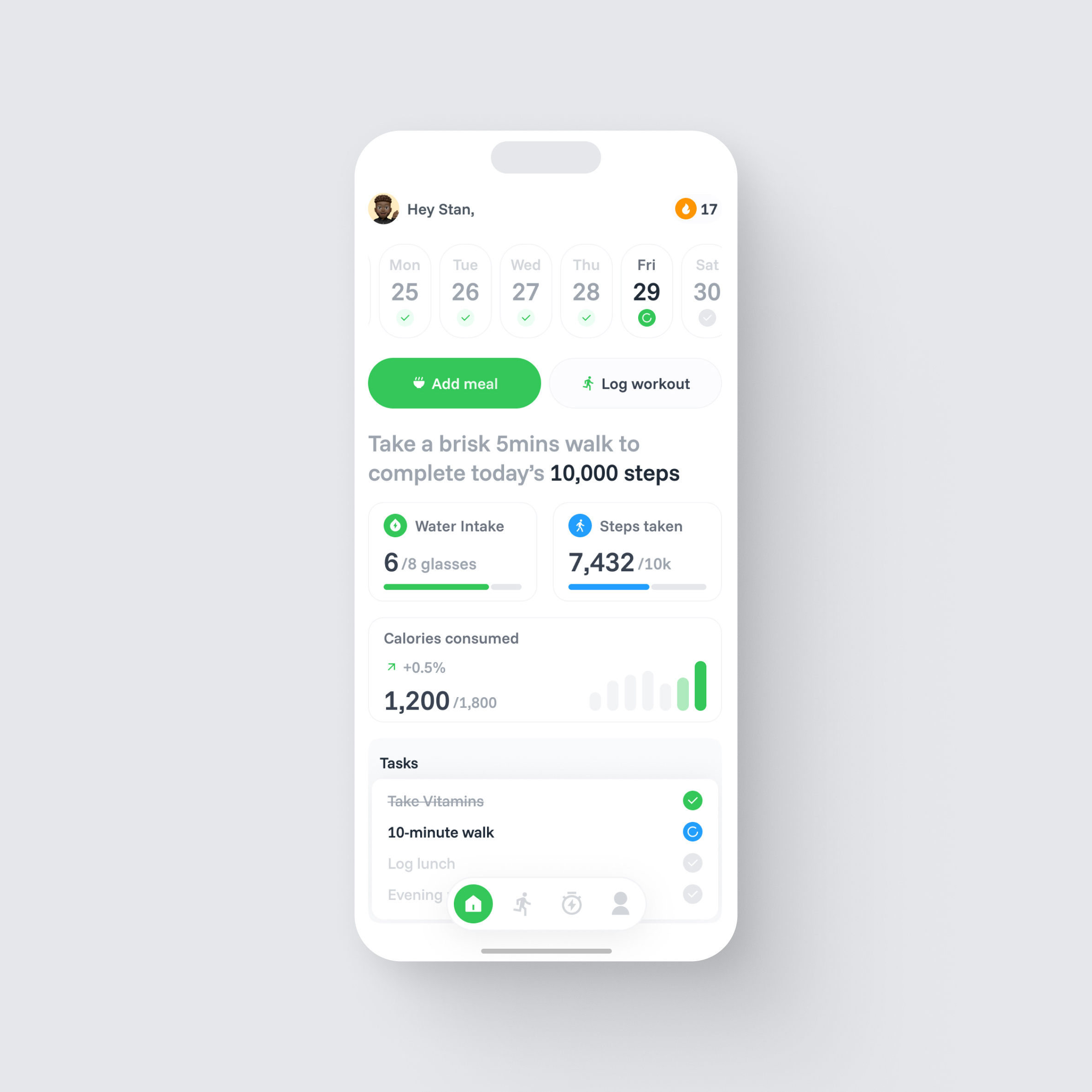 FreshStart App Design - Home fitness food graphic design health logo menu track ui uidesign uiux yoga