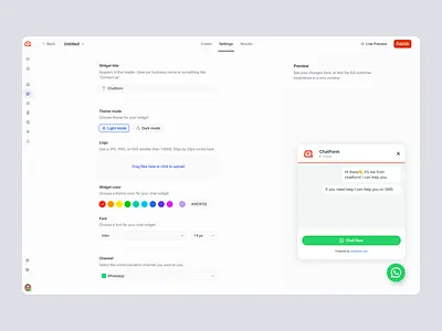 Chatform - Customizing Customer Facing Widgets in CRM chat widget crm customer experience customer relationship management customer support customization dashboard design system live chat product design saas saas design settings ui ux web app web design widget