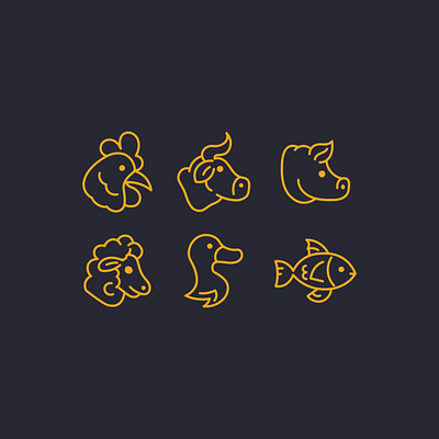 Hand-Drawn Food Concept Animal Icons – Orange Farm Pack animal icons farm animal food concept food icons graphic design icon vectors