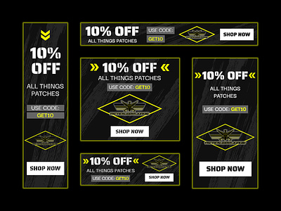 Tactical Gear Junkie Display Ads 10 off advertising branding campaign coupon code digital design display ad google ad graphic design patches ppc marketing remarketing tactical gear junkie tactical patches ui ux